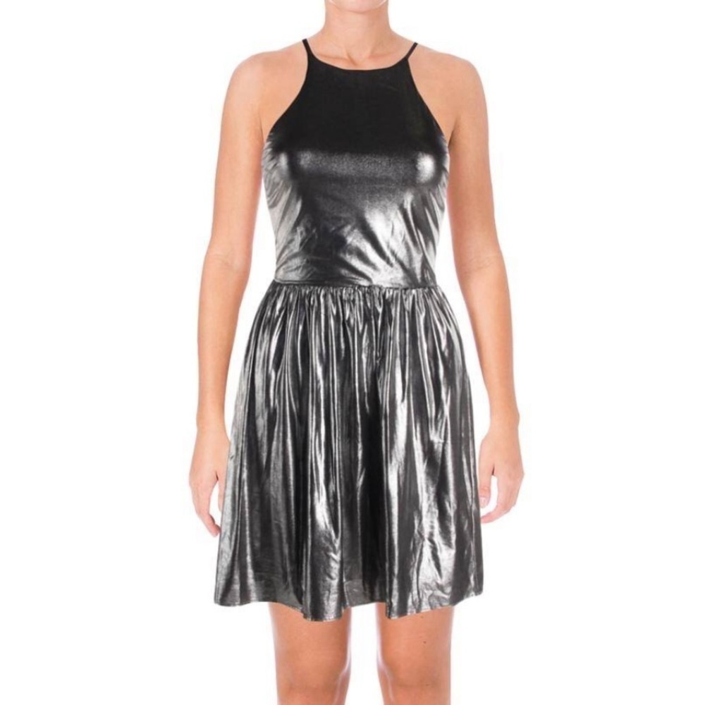 Aqua silver, metallic mini dress